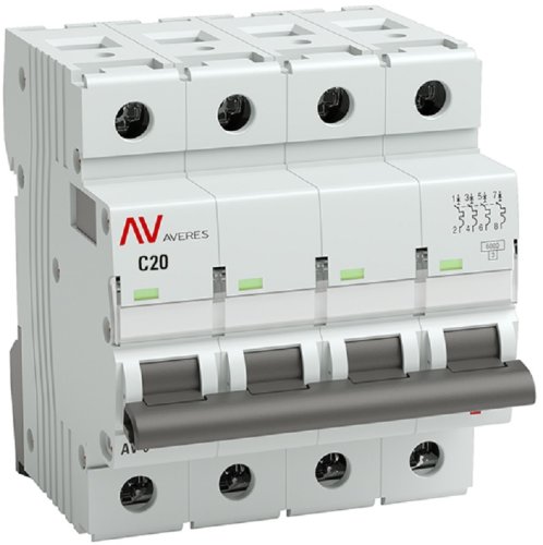 Выключатель автоматический EKF Averes AV-6 4п 20А C 6кА картинка